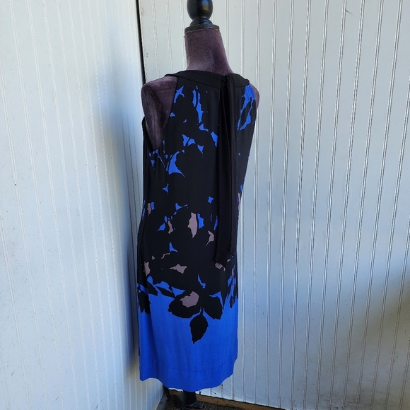 Just Taylor Blue Black Tan Tropical Floral Halter Knee Leghth Tie Back Dress 8 - Picture 3 of 13